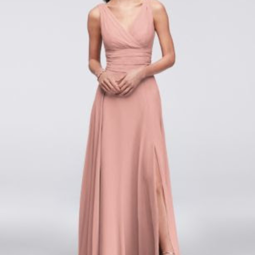 DAVID'S BRIDAL - Surplice tank long chiffon dress
